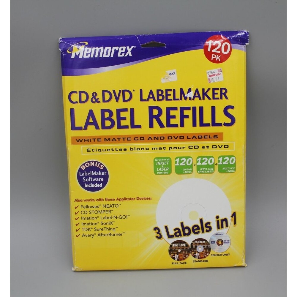 Memorex CD and DVD Labelmaker Label Refills 120 Pack White Matte  3 in 1 NOS